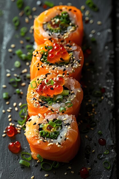 Free photo seafood sushi dish with details and simple black background