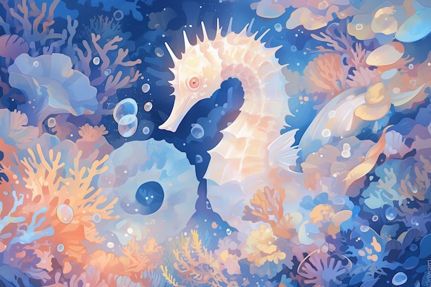 Free photo seahorse digital art illustration