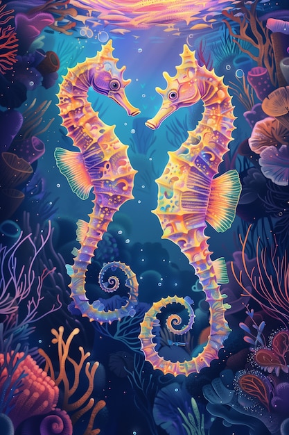 Free photo seahorse digital art illustration