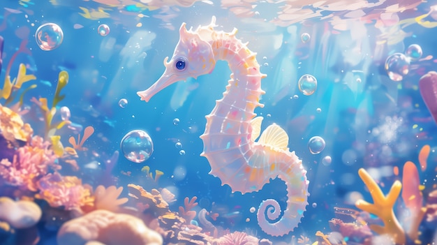 Free photo seahorse digital art illustration