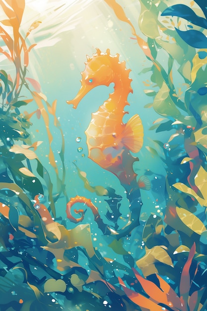 Free photo seahorse digital art illustration