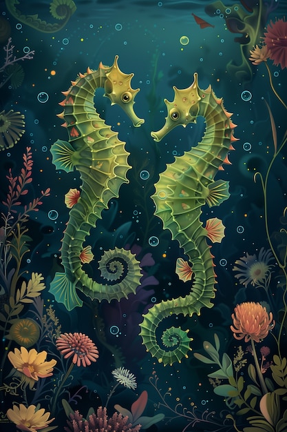 Free photo seahorse digital art illustration