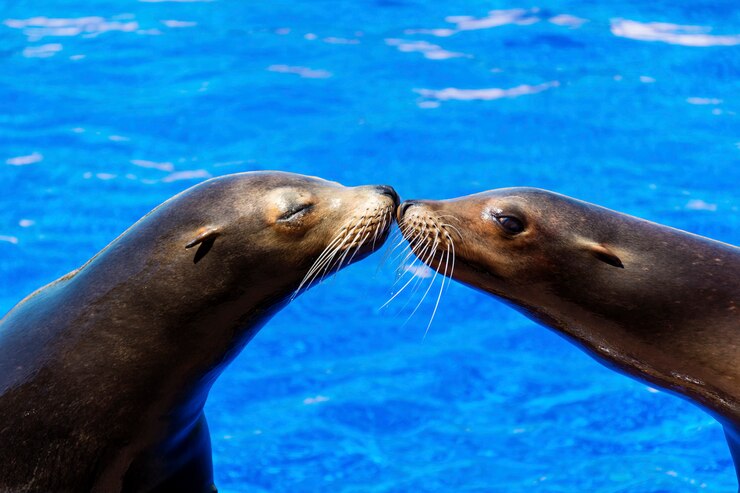 水の背景にキスシール