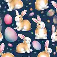 Free photo a seamless pattern of rabbits and eggs with the words easter on the bottom.