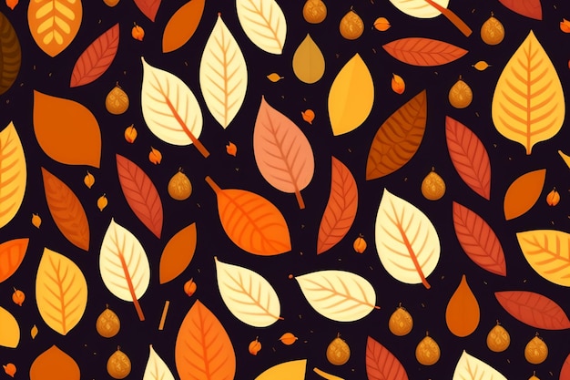 A seamless pattern with autumn leaves on a dark background.