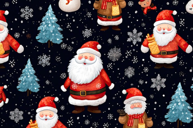 Free photo seamless pattern with santa claus snowman and snowflakesfor wallpapers wrapping or cards