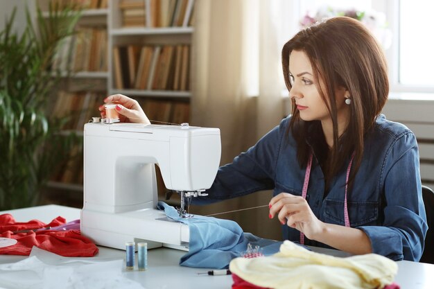 Seamstress working at home