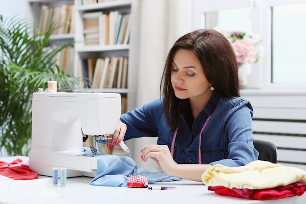 Seamstress working at home