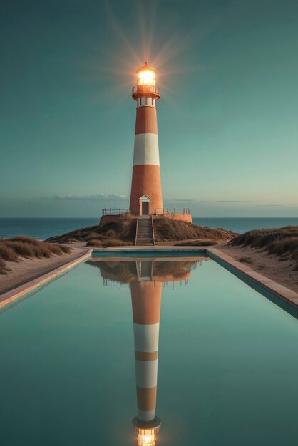 Free photo seascape with lighthouse