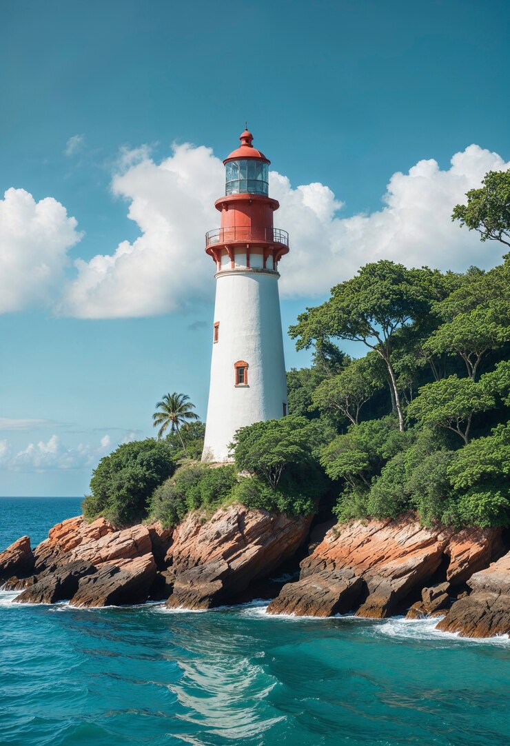 Free Photo seascape with lighthouse