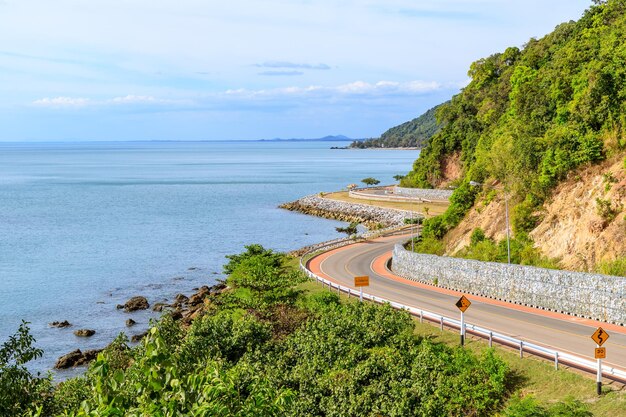 Seaside road highway from Noen Nangphaya View Point in Chanthaburi east of Thailand