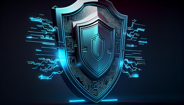 Security shield glows blue symbolizes safety and encryption generative AI