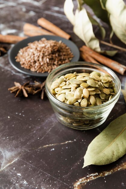 Seeds and dried star anise flowers