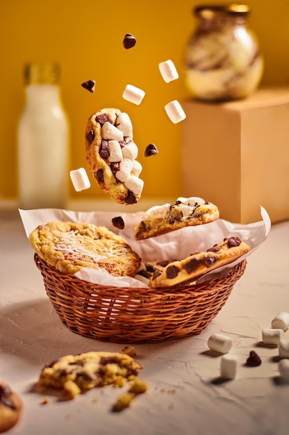 Выбранный снимок Вертикальный снимок корзины с печеньем и зефиром