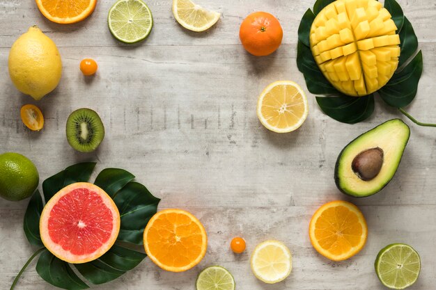 Selection of fresh and tasty fruits on the table