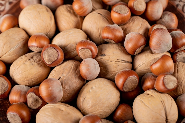 Selection of nuts and walnuts in a space