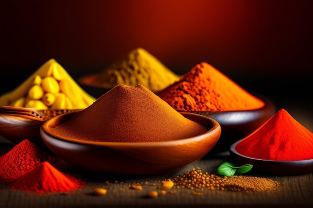 Free photo a selection of spices and a bowl of powders