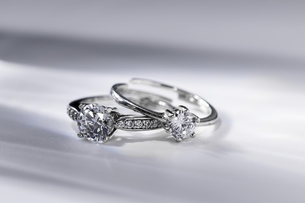 Selective focus closeup of a diamond rings