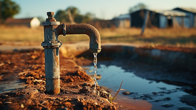 Free photo selective focus of grunge and rusty faucet in rural area