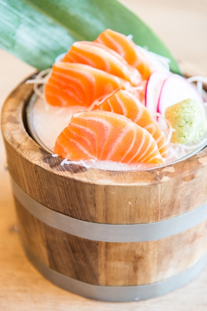 Selective focus point Raw fresh Salmon sashimi 