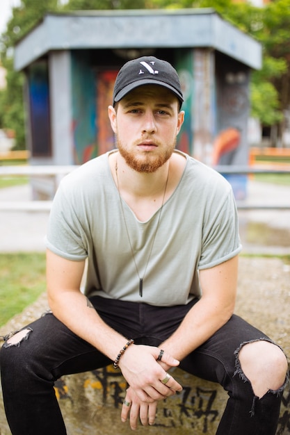 Selective focus shot of a handsome man