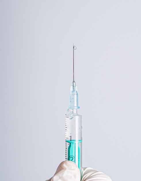 Selective focus shot of an injection syringe