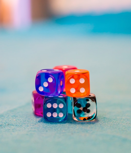 Selective focus shot of several dices on the table