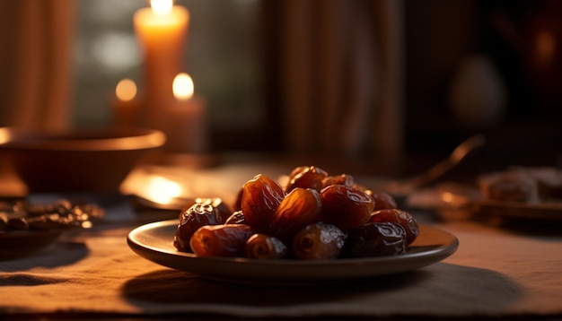 Free photo selectively focused sweet fruit bowl on wooden table generated by ai