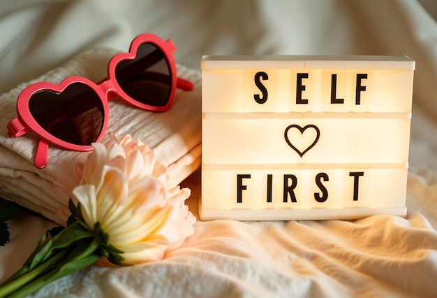Free Photo self care sign with flowers