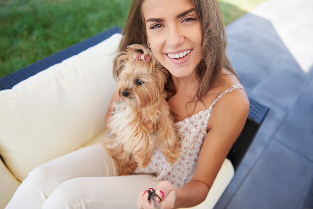 Selfie taken with cute york puppy