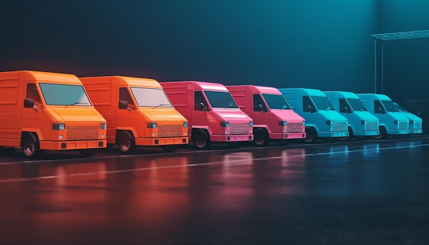 Foto gratuita semi camion che consegnano container in fila generati dall'intelligenza artificiale