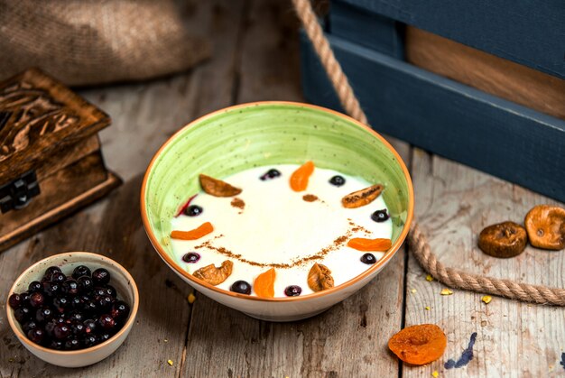 Semolina porridge with dried fruits and cinnamon