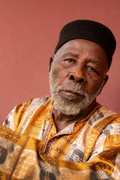 Free photo senior african man wearing hat