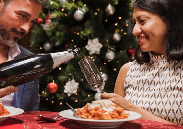 Senior couple celebrating christmas together