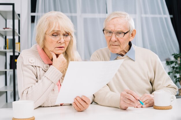 Senior couple doing paperwork