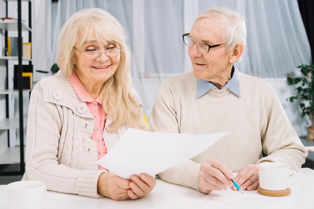 Senior couple doing paperwork