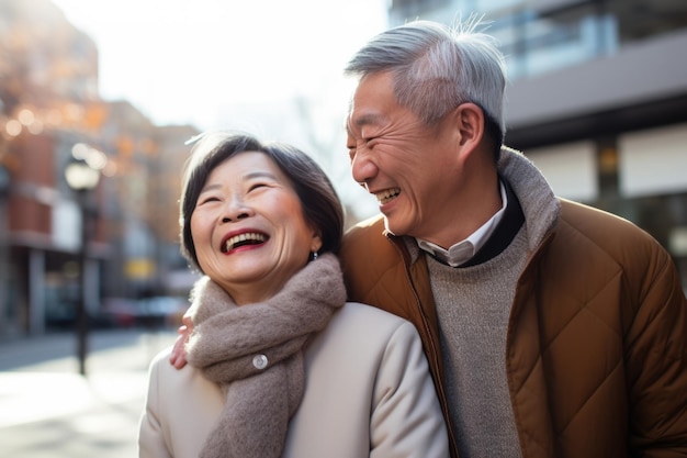 Free photo senior couple happy expression outdoors in a city ai generated