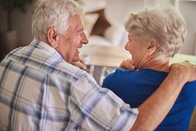 Senior couple reminisces good old times