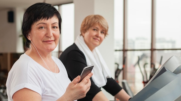 Senior couple working out together