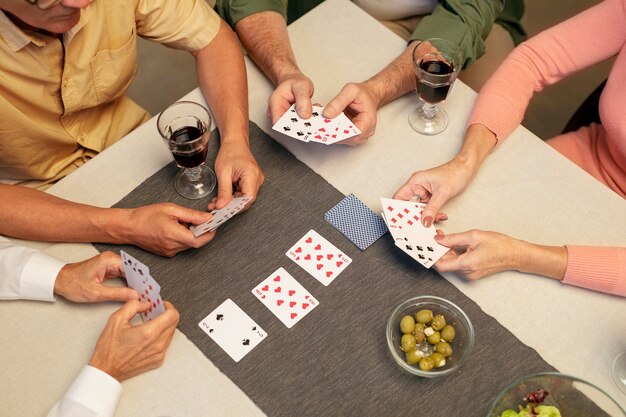 Senior friends having a party at night