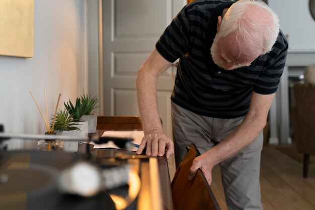 Senior man confronting alzheimer disease