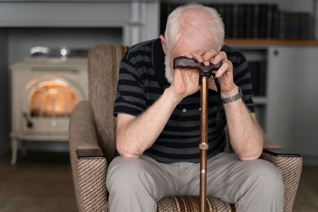 Senior man confronting alzheimer disease