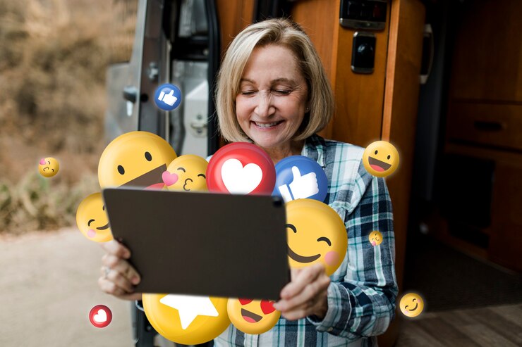 Free Photo senior man enjoying social media browsing on tablet