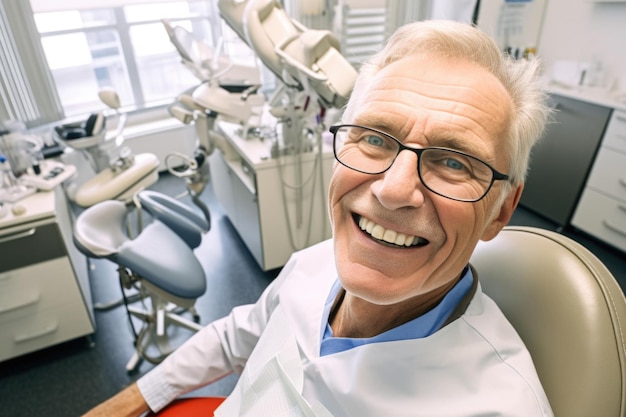 senior man happy and surprised expression in a dentist clinic