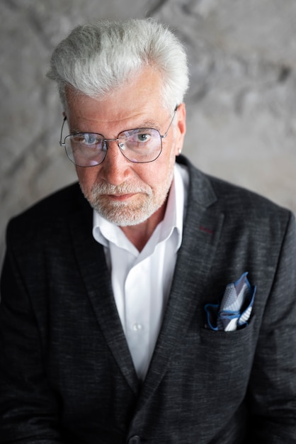 Senior man looking elegant and posing in suit