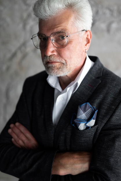 Senior man looking elegant and posing in suit