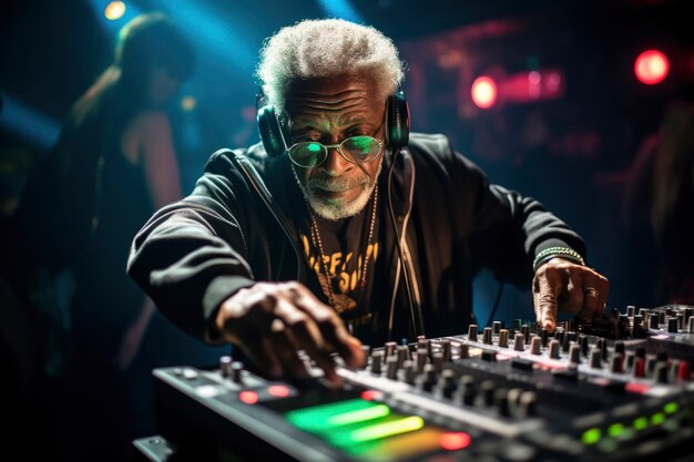 Senior person djing at the club