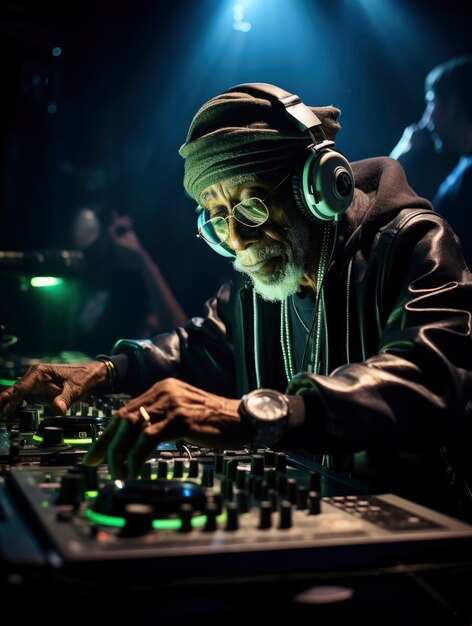 Senior person djing at the club