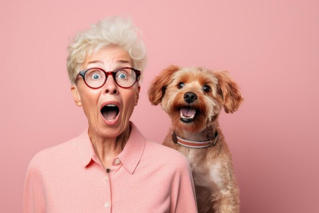 Free photo senior woman amazed expression against wall background ai generated