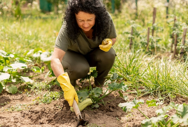 senior woman caring the crops